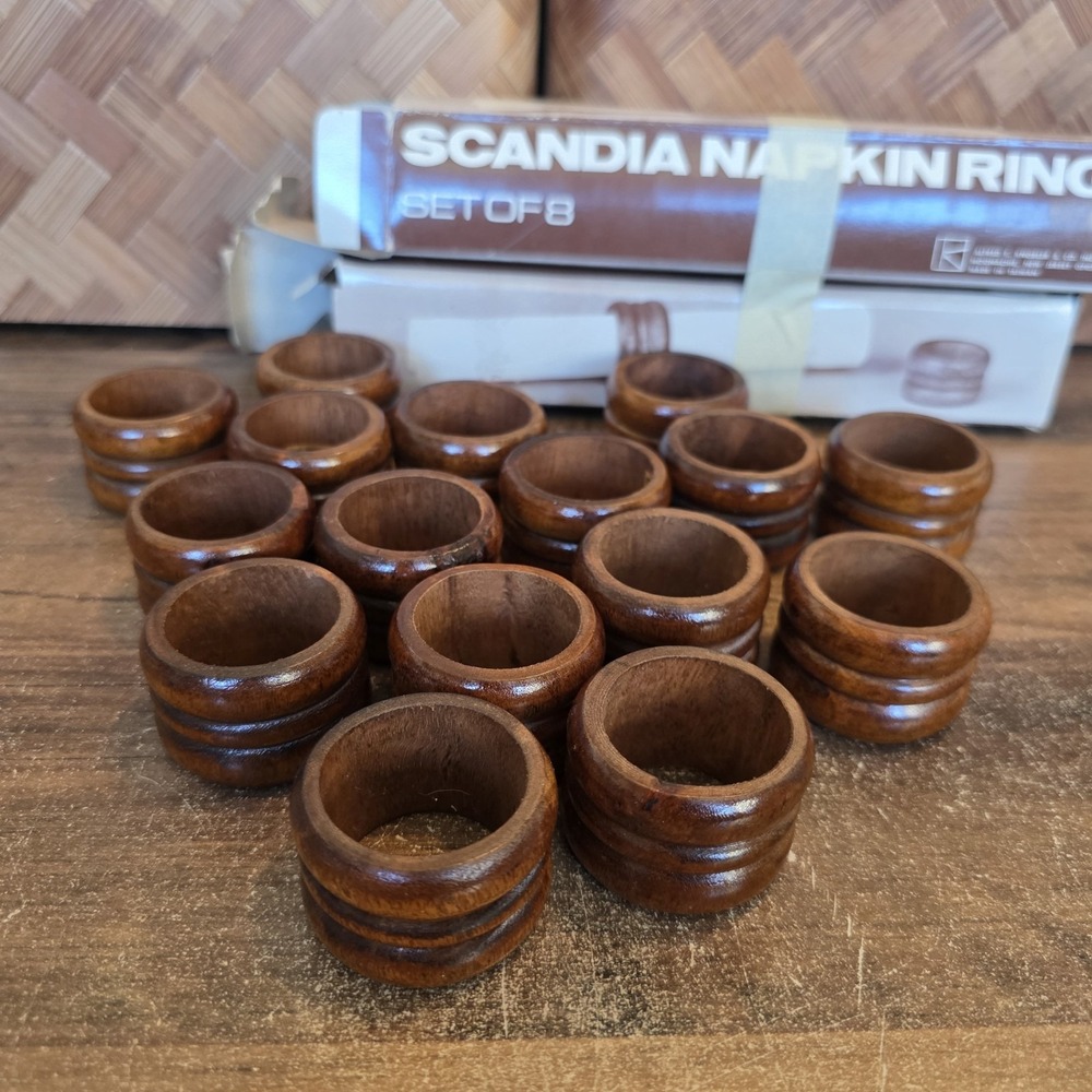 Wooden Scandia Napkin Ring‎ Holders Original Box Alfred E. Knobler Set Of 16